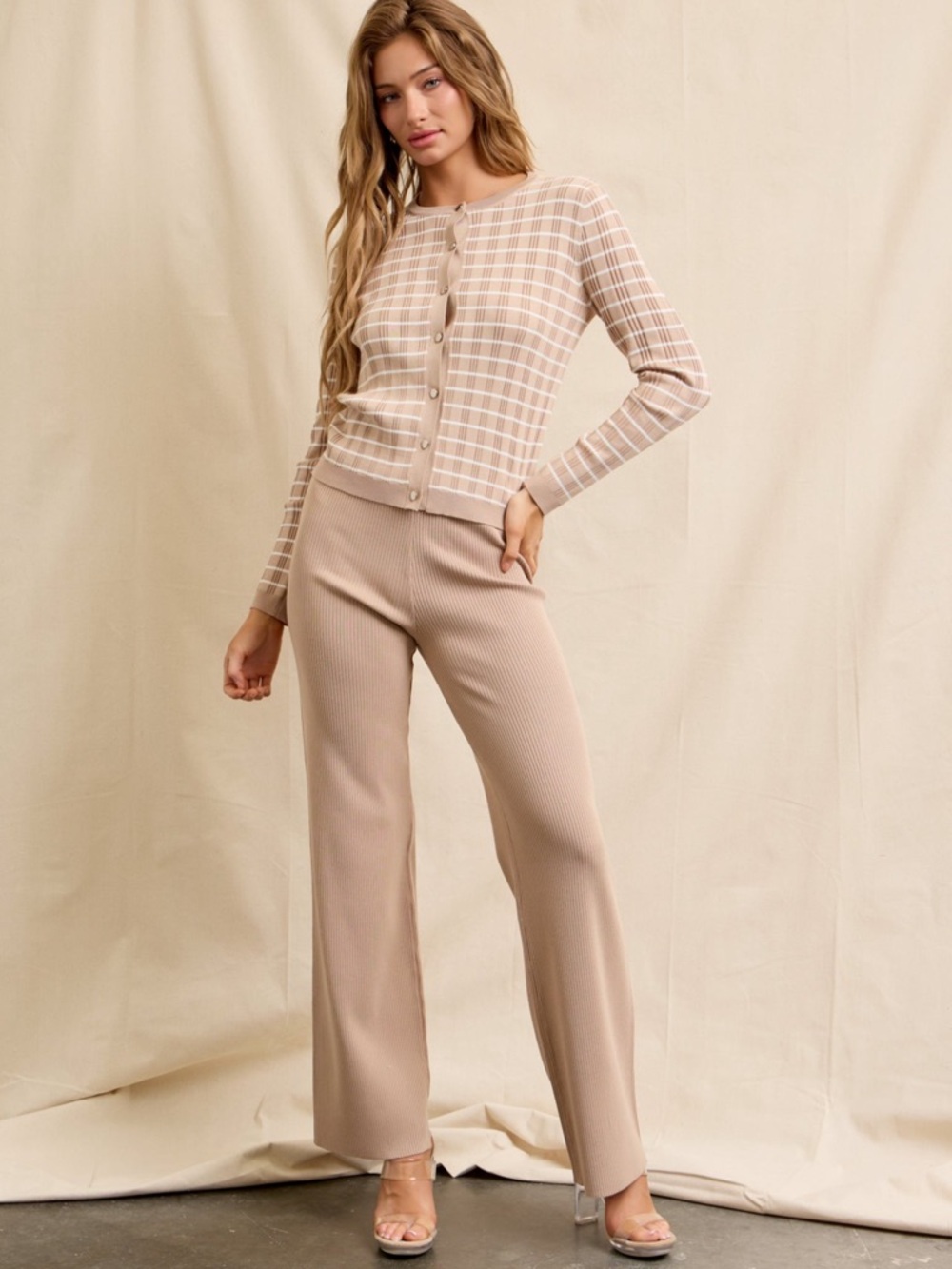 271. Beige Knit Wide-Leg two piece Set